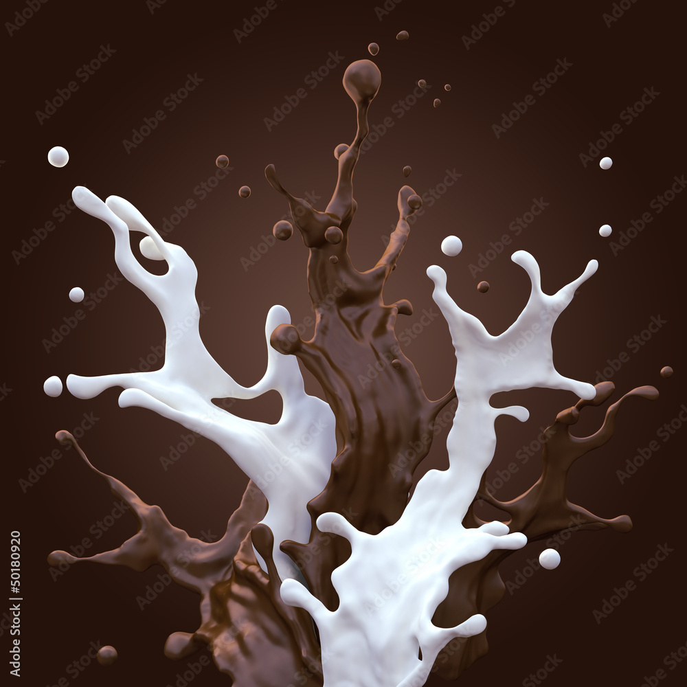 milk and chocolate cacao fountain splash - obrazy, fototapety, plakaty 