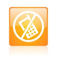 Sticker - no phones orange square glossy web icon