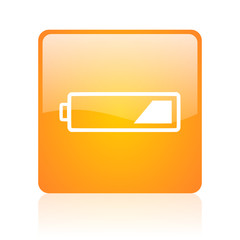 battery orange square glossy web icon