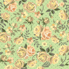 Poster - pretty green roses seamless background