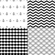 Black And White Vector Navy Seamless Patterns Set