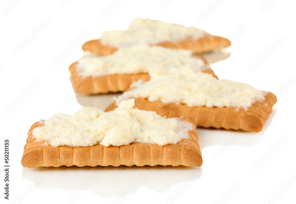 Cookies with milk cheese, isolated on white