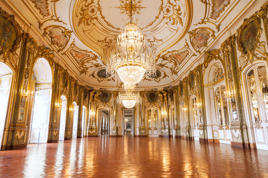 the ballroom of queluz national palace, portugal