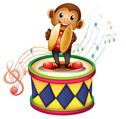 Wall Mural - A monkey above a drum with cymbals