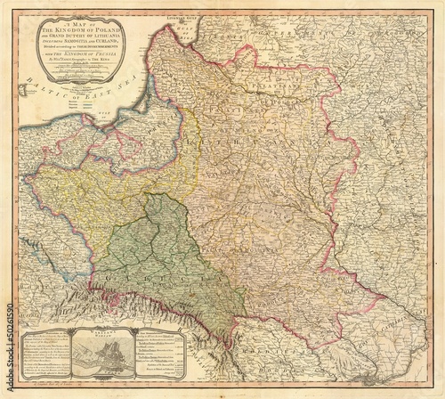 Naklejka - mata magnetyczna na lodówkę Poland old map