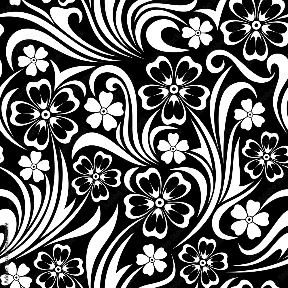 Wall Murals Seamless Floral Pattern Vector Illustration Nikkel Art