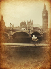 Fototapete - Vintage Retro Picture of Big Ben / Houses of Parliament (London)