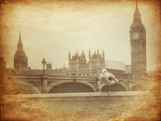Wall Mural - Vintage Retro Picture of Big Ben / Houses of Parliament (London)
