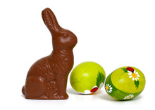 Chocolate Bunny And Beautiful Painted Easter Eggs