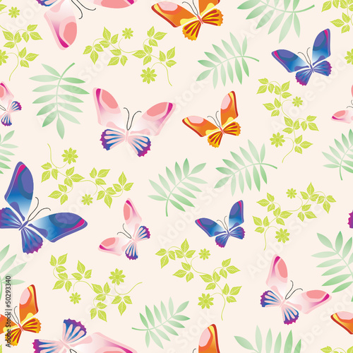 Obraz w ramie seamless butterfly and flower abstract pattern vector