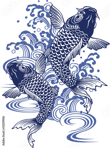 Nowoczesny obraz na płótnie Japoński tatuaż ryby