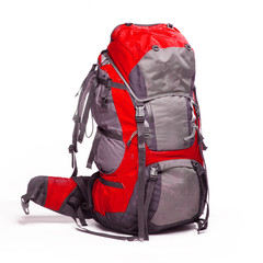 tourist backpack on white background