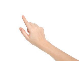 isolated female hand touching or pointing to something