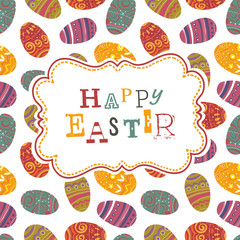 Wall Mural - Easter greeting on seamless eggs pattern. Vector, EPS10