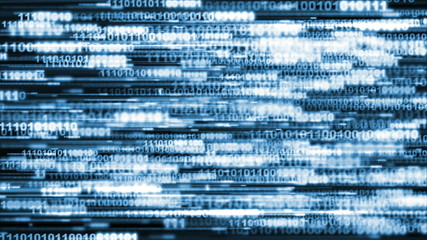 Blue Binary Code streaming across screen loop