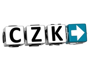 Aufkleber - 3D Czech Koruna Currency CZK Button Click Here Block Text