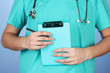 © Africa Studio - Hand of doctor with prescription blank, on blue background