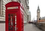 Fototapeta  - A view of Big Ben and a classic red phone box in London, United