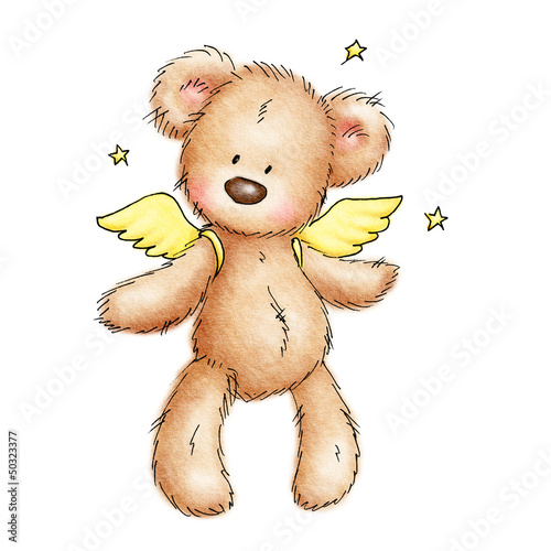 Naklejka dekoracyjna drawing of teddy bear with wings