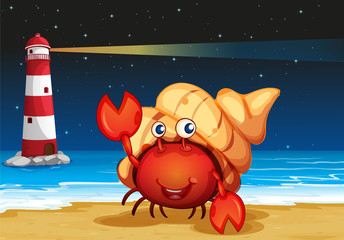 Wall Mural - Sea creatures at the beach with a lighthouse