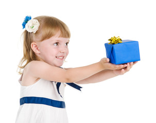 girl giving a present. isolated