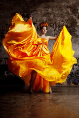 Lady in flying silk dress
