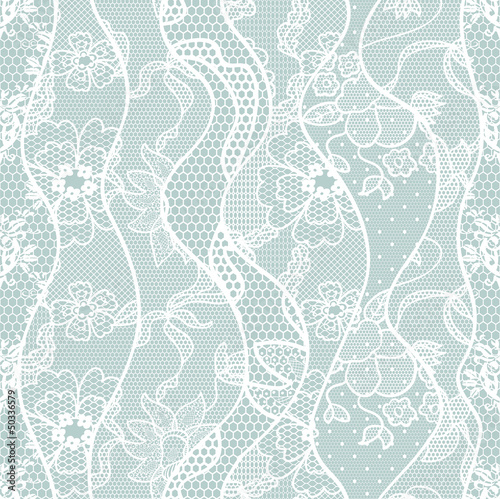 Naklejka - mata magnetyczna na lodówkę Lace seamless pattern with flowers on blue background