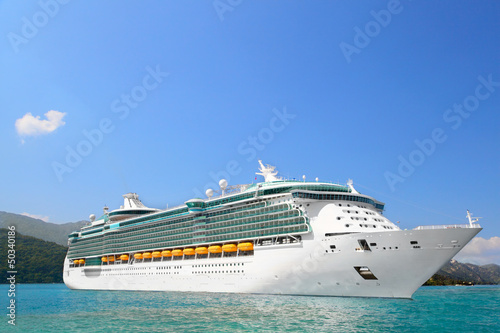 Fototapeta na wymiar Luxury Cruise Ship Sailing from Port