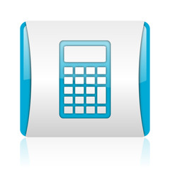 Poster - calculator blue and white square web glossy icon