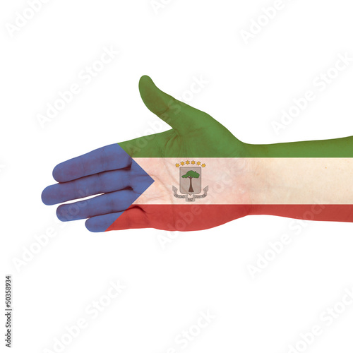 Fotografía Equatorial Guinea flag on hand isolated on white background