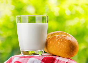 Wall Mural - Fresh milk and bread on nature background