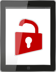Poster - Mobile Security concept. Tablet PC with Lock isolated