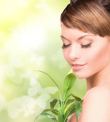 Poster - woman with sprout and butterflies