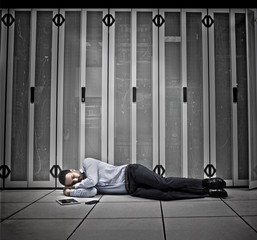 Poster - Data worker asleep on floor