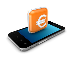 Canvas Print - Mobile phone with a symbol of euro.