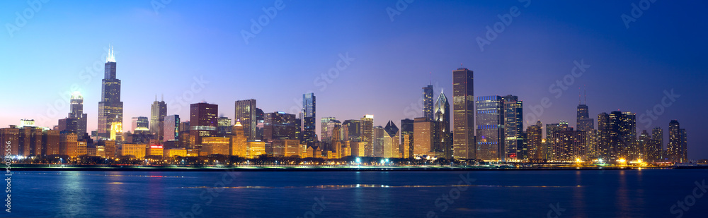 Foto-Schmutzfangmatte - Chicago skyline panorama across Lake Michigan at sunset, IL, USA