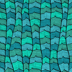 Poster - Seamless hand drawn blue abstract background with waves