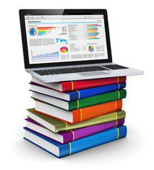 Poster - Laptop on stack of color books