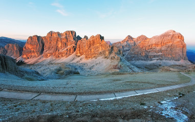 Wall Mural - Mountain sunset panorama landscape - in Italy Alps - Dolomites