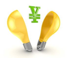 Poster - Yen symbol in yellow lamp.