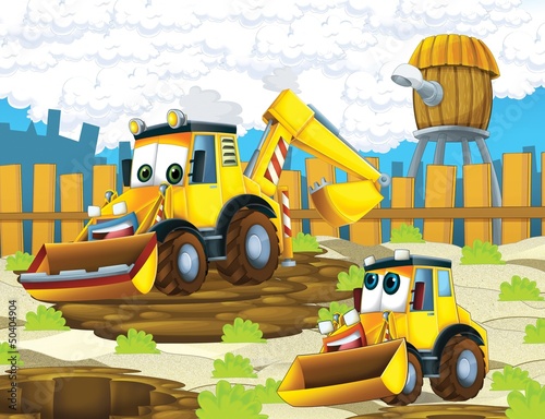 Obraz w ramie The cartoon digger - illustration for the children