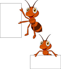 Wall Mural - Cute ant cartoon with blank sign