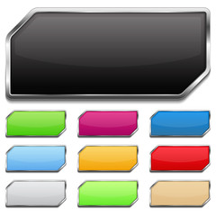 Set of colored glossy buttons with metallic frame and shadow