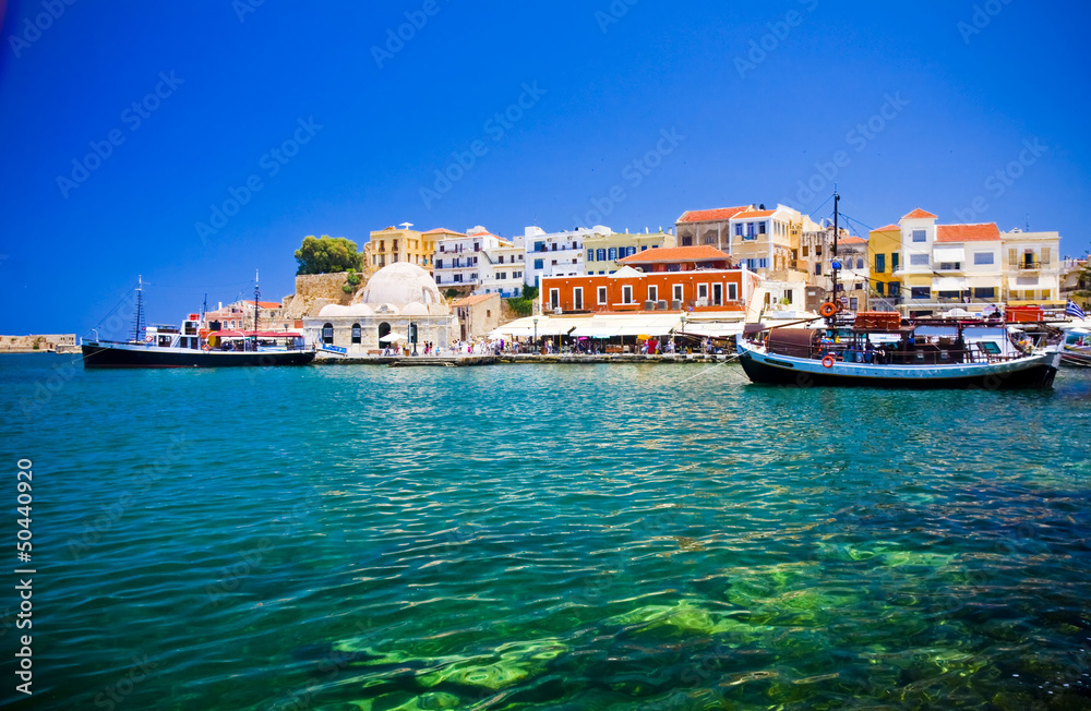Obraz na płótnie Harbor and streets of Chania/Crete/Greece w salonie