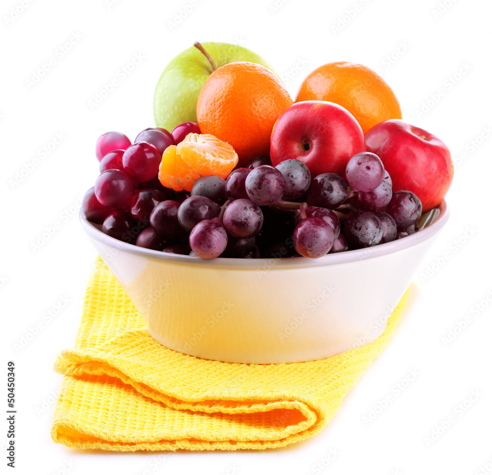 Bowl with fruits, isolated on white