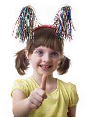 Fototapete - happy little girl with funny headband isolated