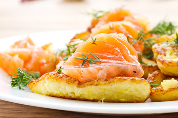 potato pancakes with salted salmon