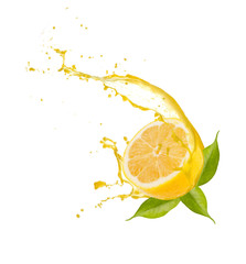 Fototapete - Lemon slice with splash, isolated on white background