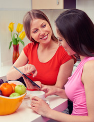 Sticker - girls drinking coffee and using tablet pc