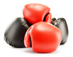 Poster - Leather boxing gloves isolated on white